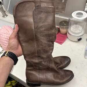 Frye 77534 Paige Tall Riding Brown Distressed Leather Boho Womens Boots Size 8 B